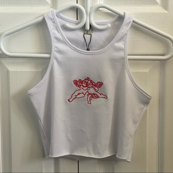 New Red Angel Embroidered Crop Tank Top! - Picture 2 of 6
